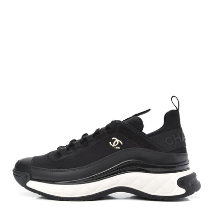 Chanel Velvet Calfskin Mixed Fibers CC Sneakers 37.5 Black 1 of 8