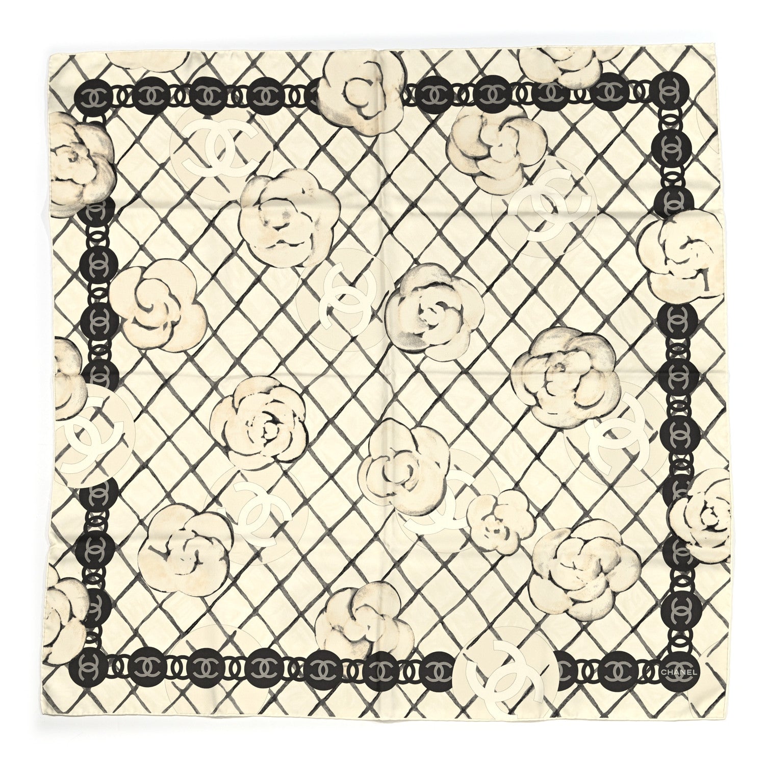Chanel Silk Camellia CC Square Scarf Ivory 1 of 3