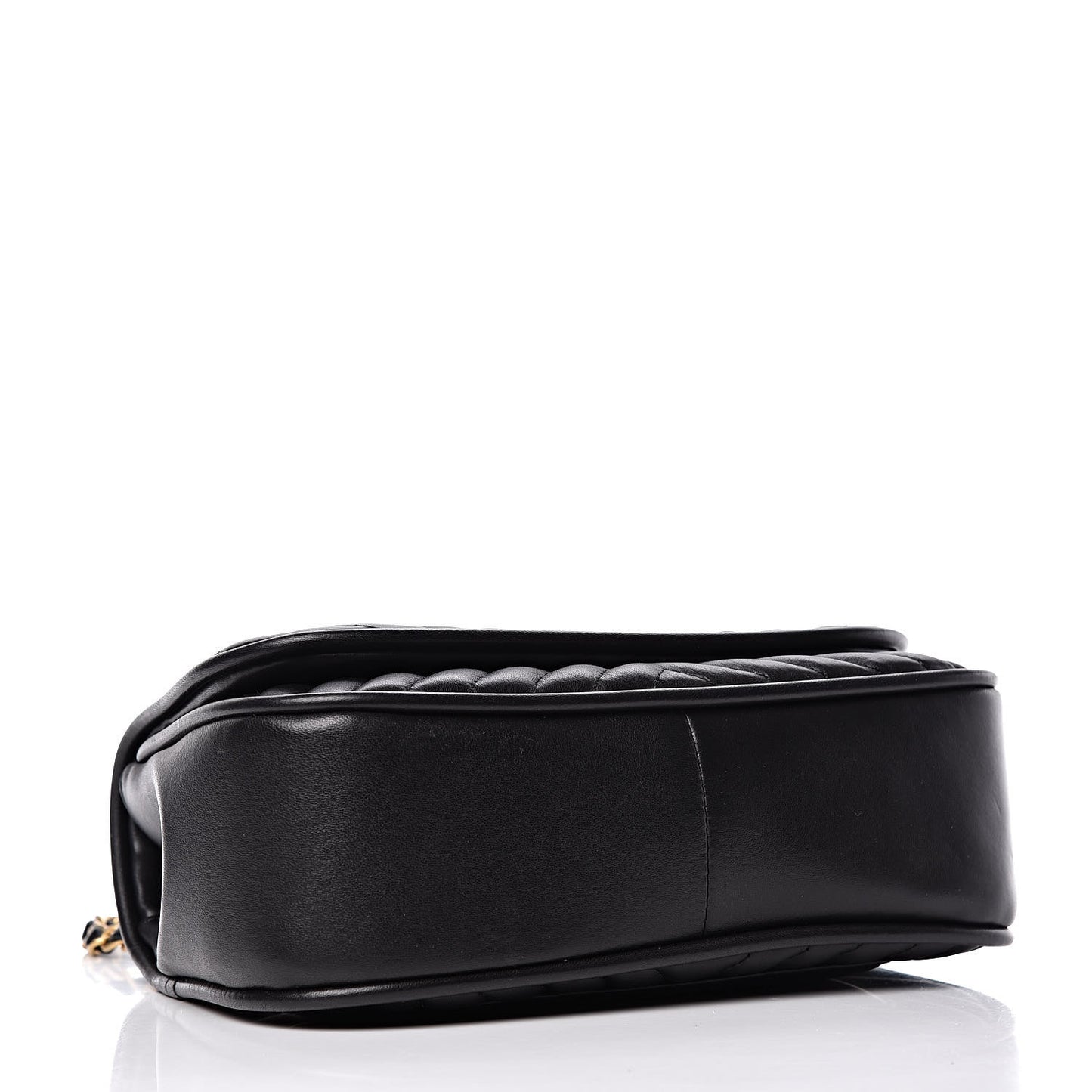 Lambskin Reverse Chevron Quilted Round Top Handle Flap Black