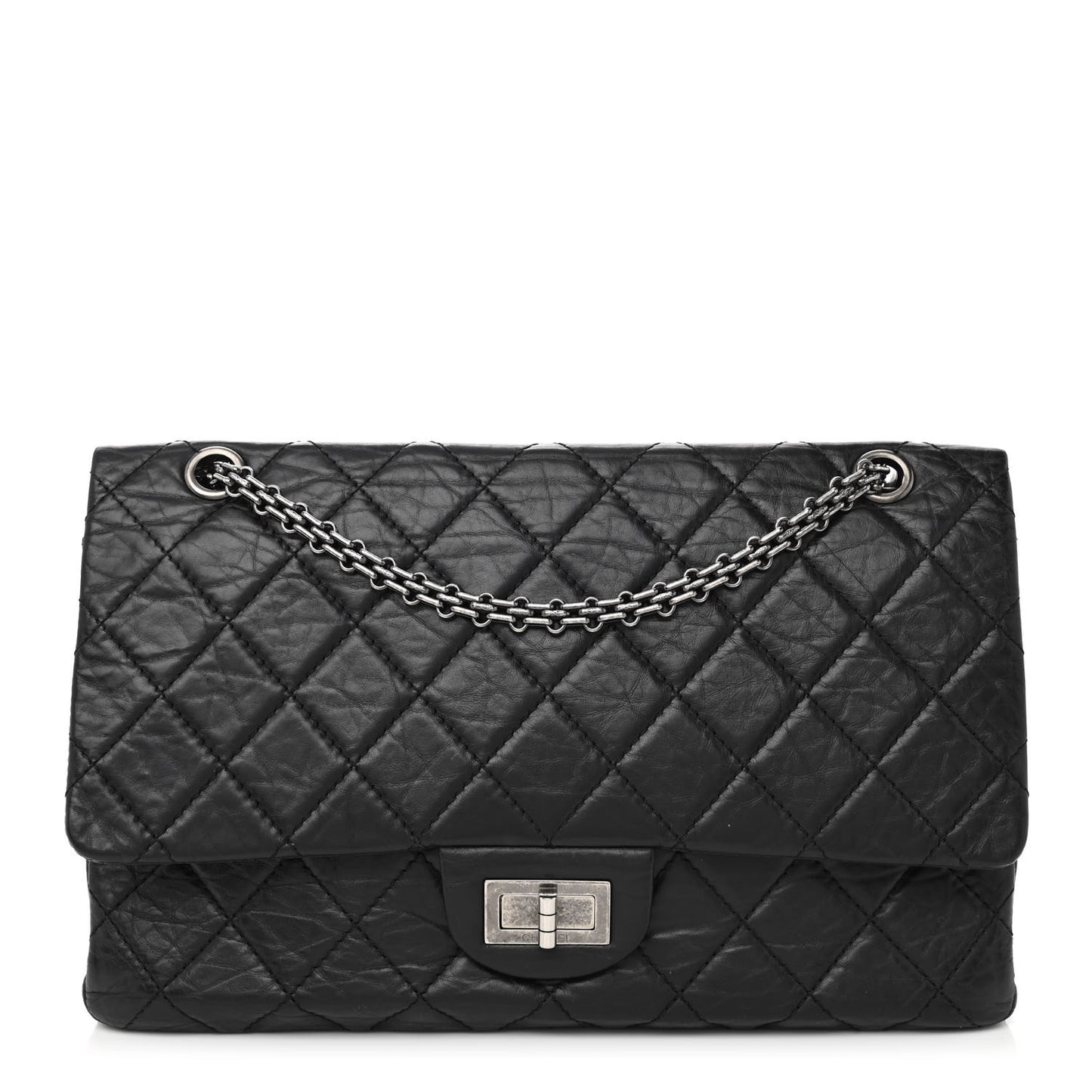 Aged Calfskin Quilted 2.55 Reissue 227 Flap Black