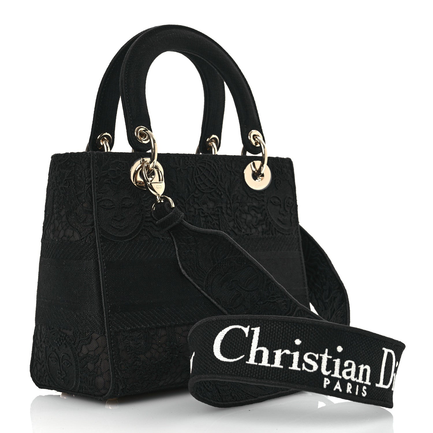 Christian Dior Canvas Embroidered Toile de Jouy Soleil Medium Lady D-Lite Black 2 of 11