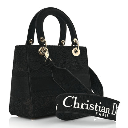 Christian Dior Canvas Embroidered Toile de Jouy Soleil Medium Lady D-Lite Black 2 of 11