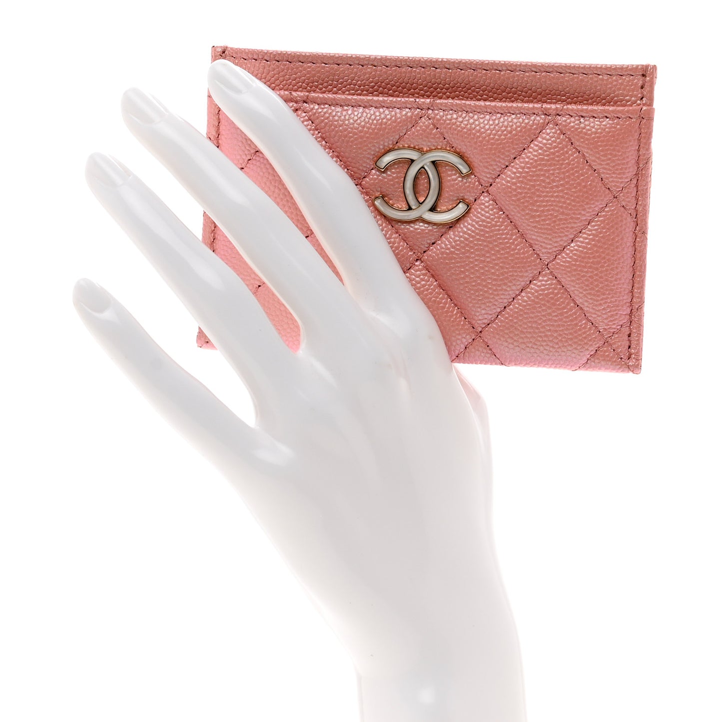 Iridescent Caviar Quilted Card Holder Rose Pink