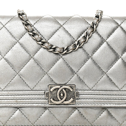 Chanel Metallic Calfskin Quilted Boy Wallet On Chain WOC Silver 9 of 11