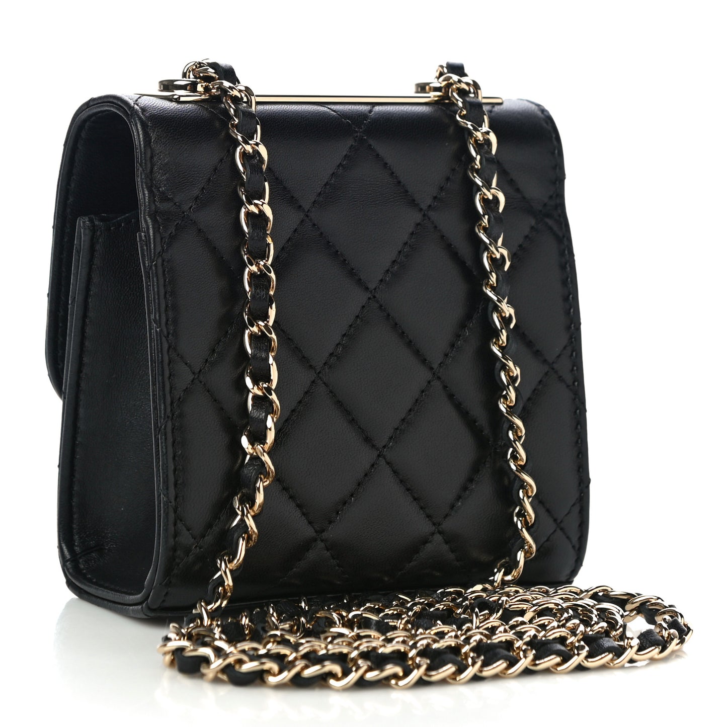 Lambskin Quilted Mini Trendy CC Clutch With Chain Black