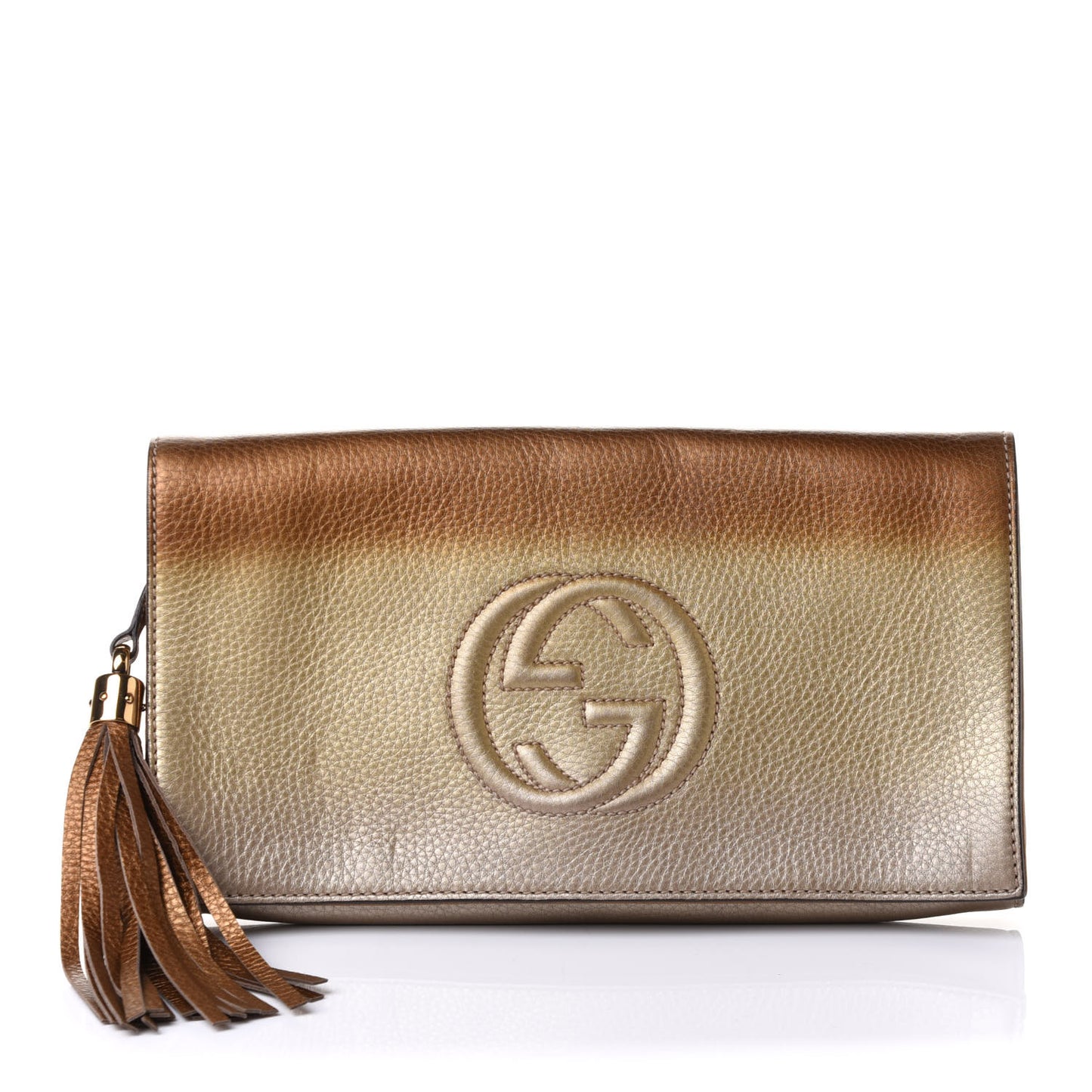 Metallic Pebbled Calfskin Medium Soho Clutch Gold Ombre