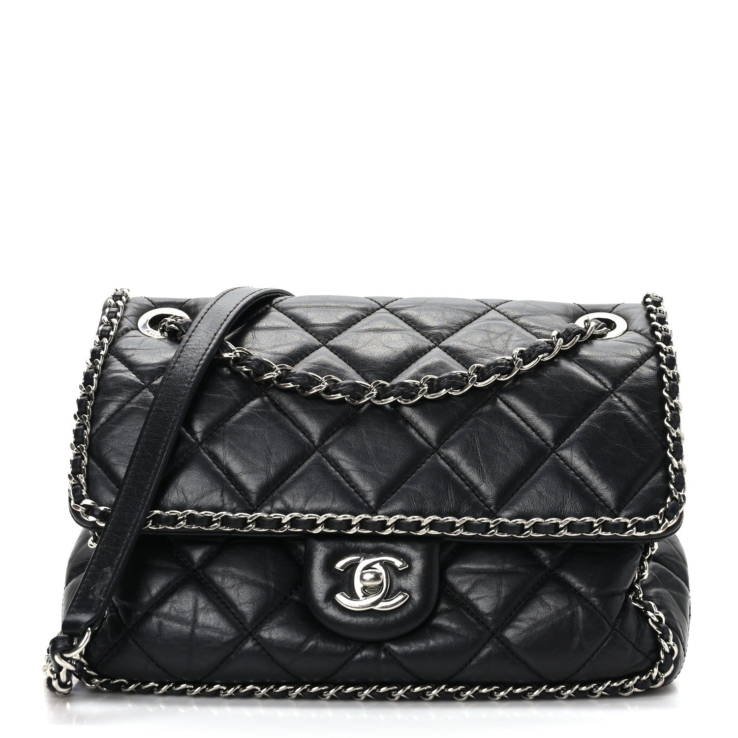 Chanel Crumpled Calfskin Medium Chain All Over Flap Black 1 of 9