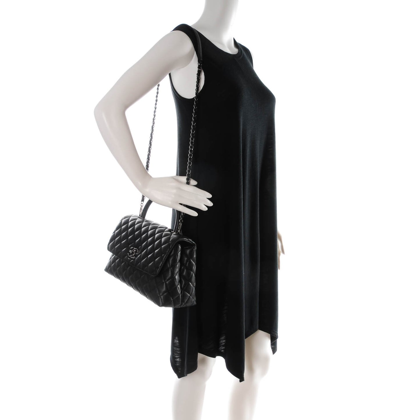 Caviar Quilted Small Coco Handle Flap Black