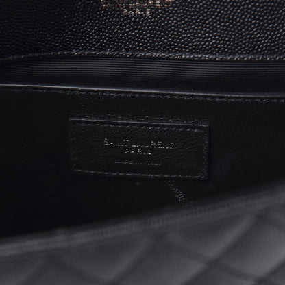 Saint Laurent Grain De Poudre Textured Mixed Matelasse Triquilt Medium Monogram Satchel Black 6 of 9