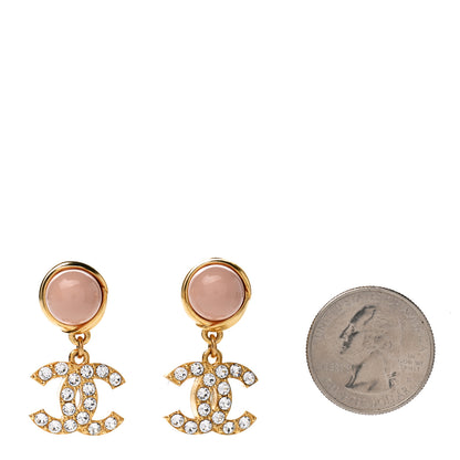 Chanel Crystal Pearl CC Drop Earrings Pink Gold 2 of 4