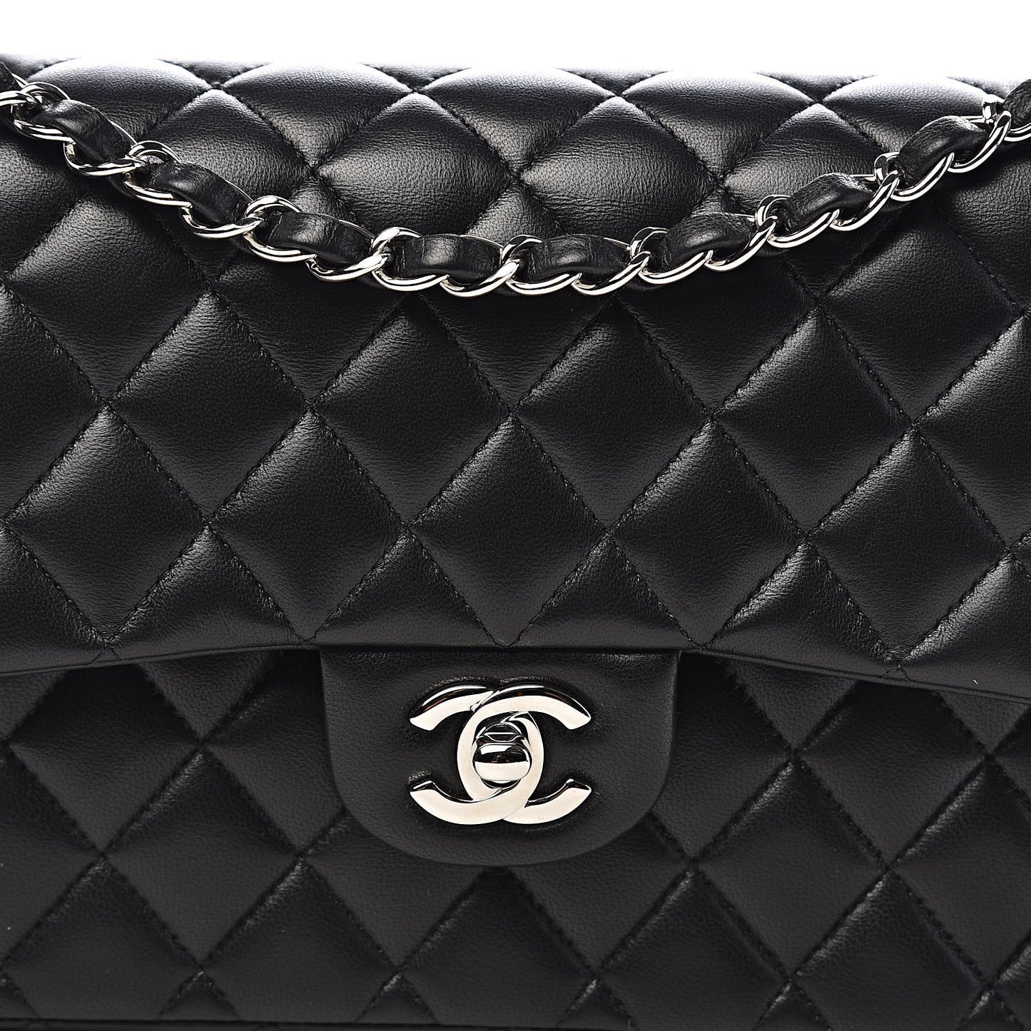 Lambskin Quilted Medium Double Flap Black