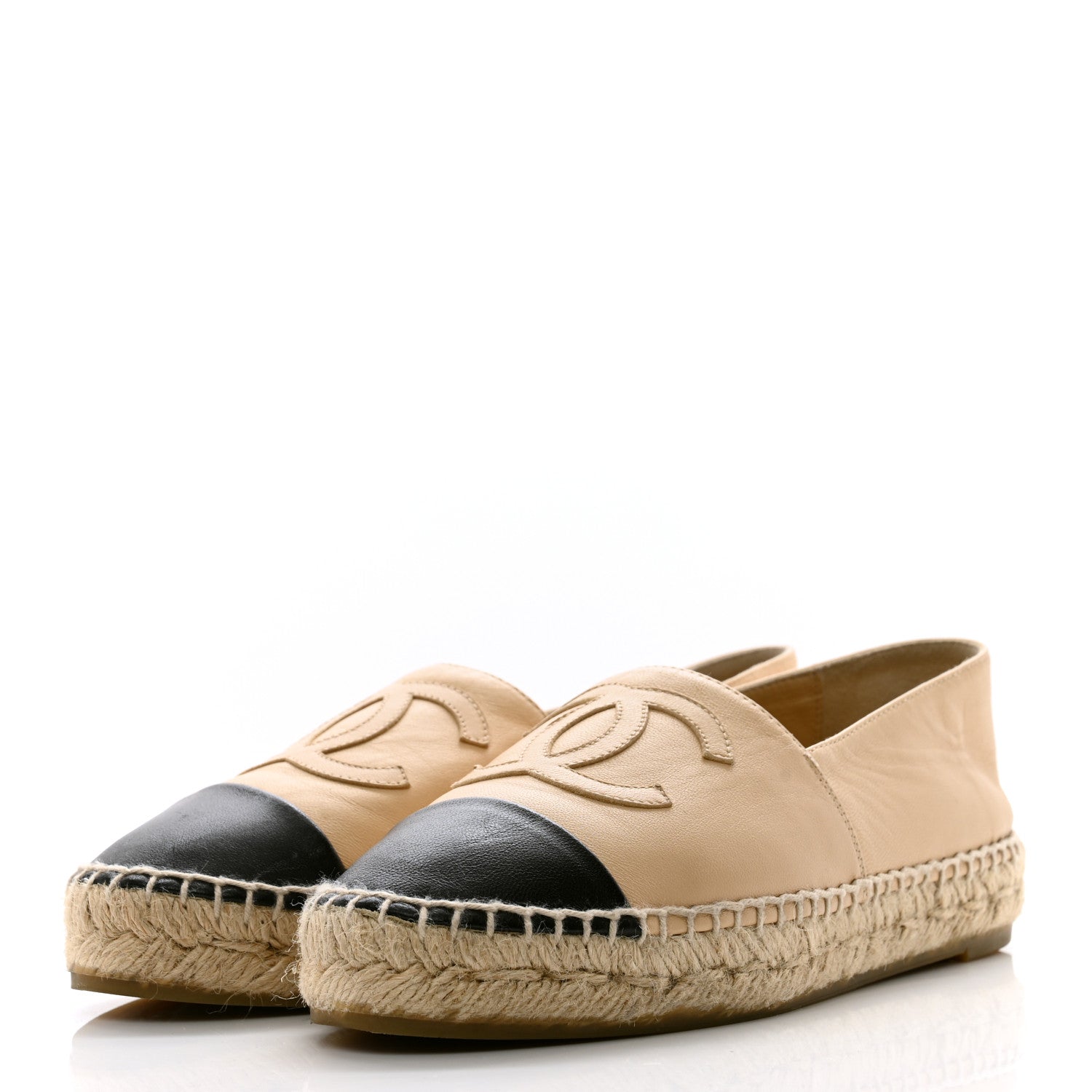 Chanel Lambskin CC Espadrilles 35 Beige Black 3 of 9
