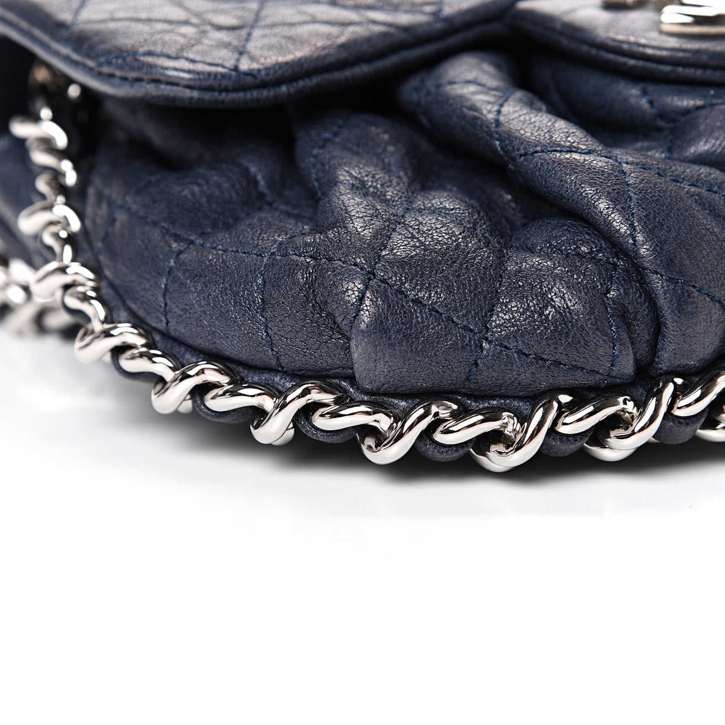 Washed Lambskin Quilted Mini Chain Around Flap Navy Blue