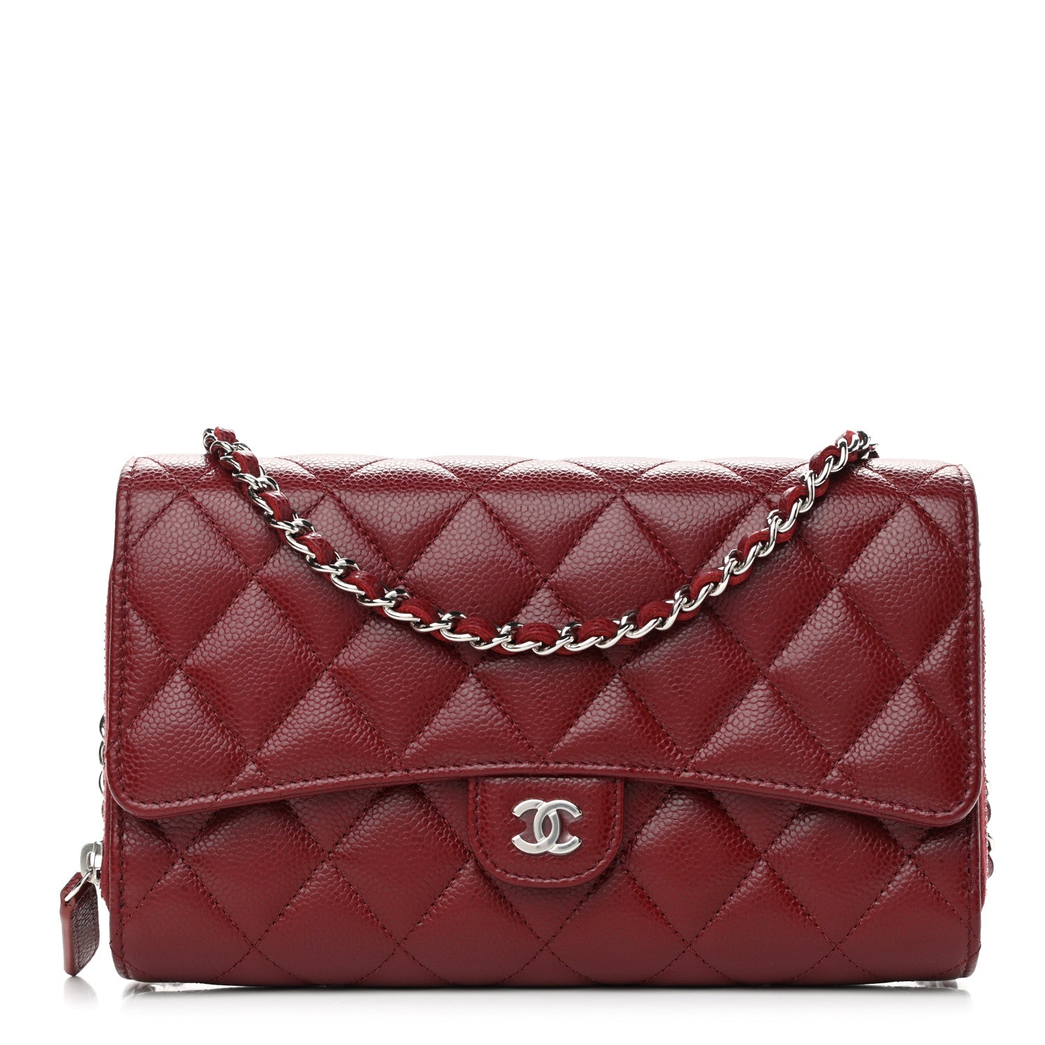 Chanel Caviar Quilted Phone Holder Wallet on Removable Chain Red 1 of 12
