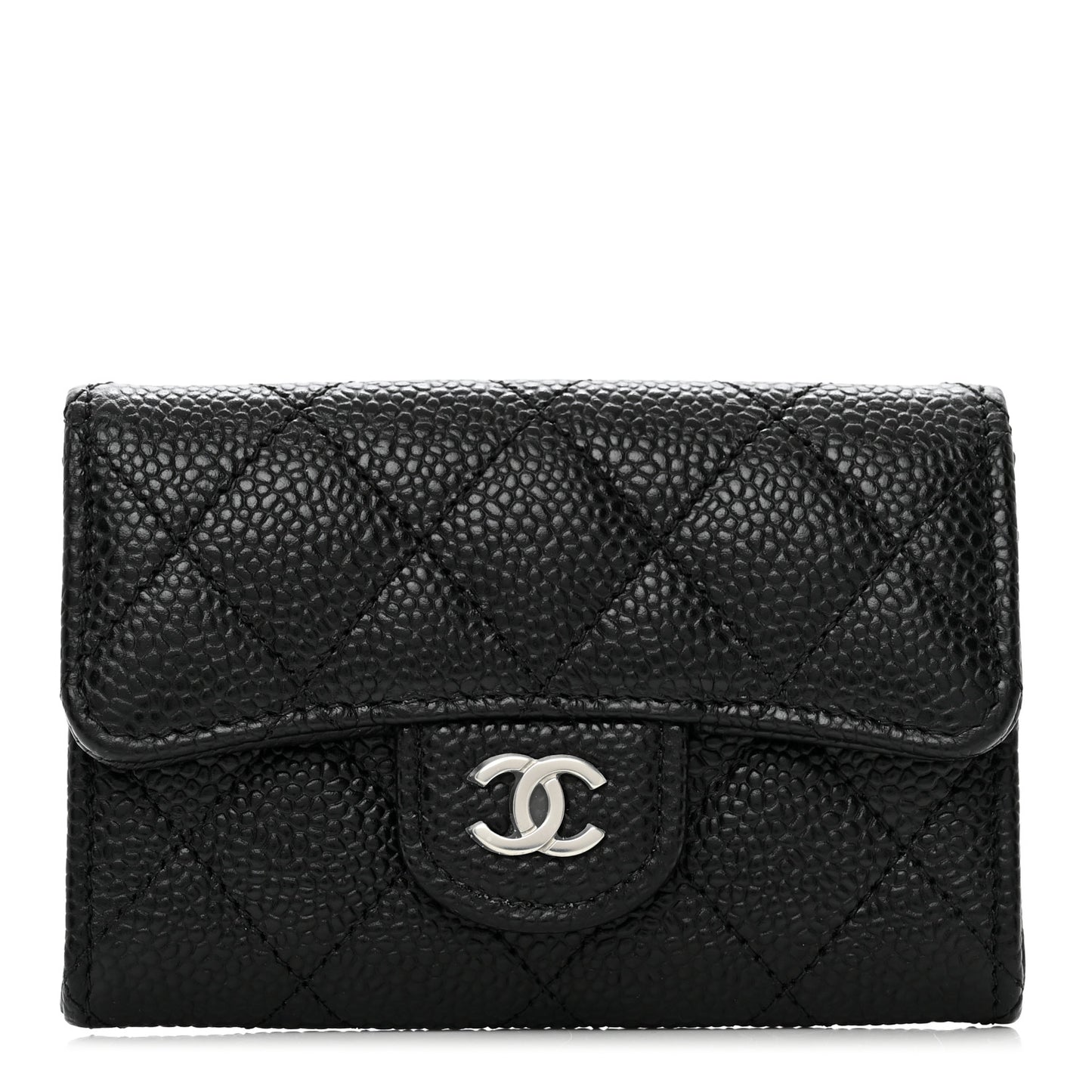 Caviar Quilted Flap Card Holder Black