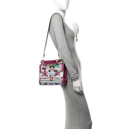 Fendi Metallic Calfskin Wonder Monster Kan I Shoulder Bag Pink Silver 2 of 14