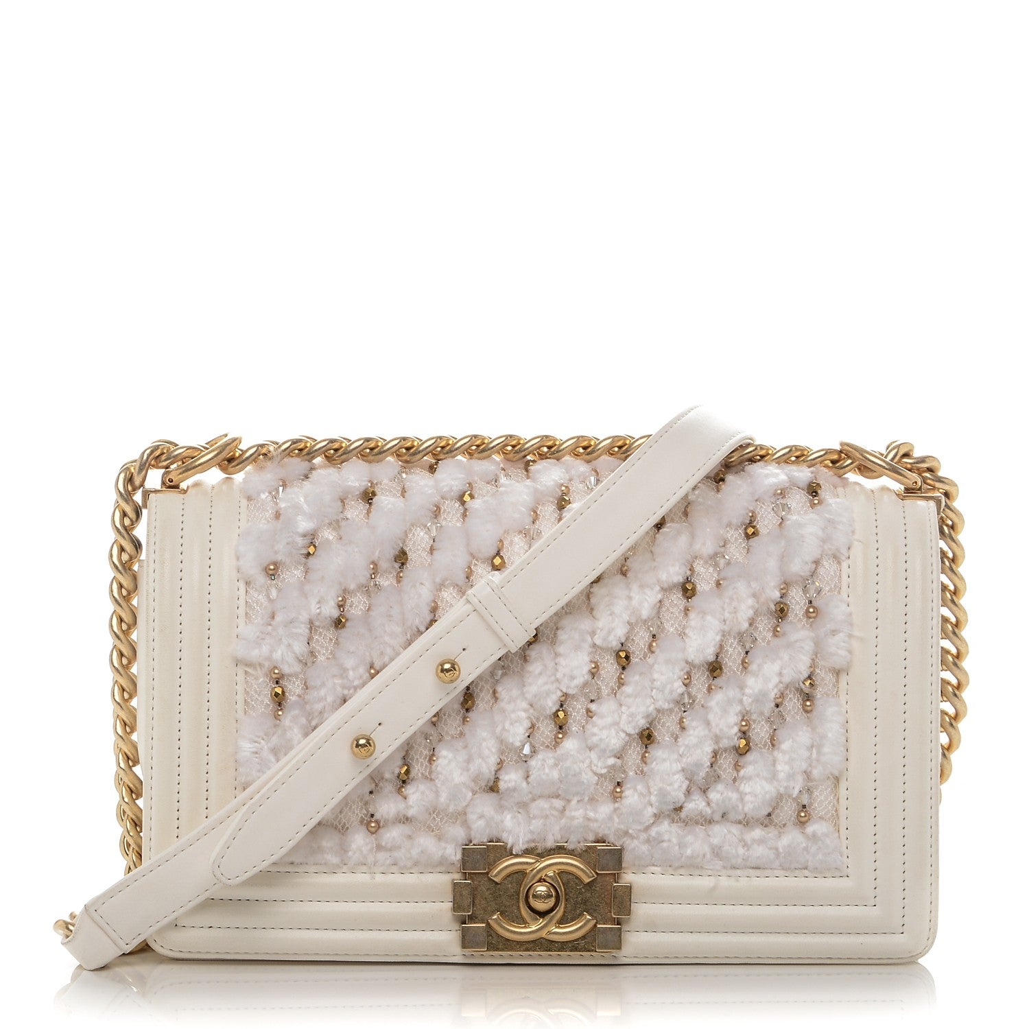 Chanel Lambskin Tulle Embroidered Medium Boy Flap White 1 of 7