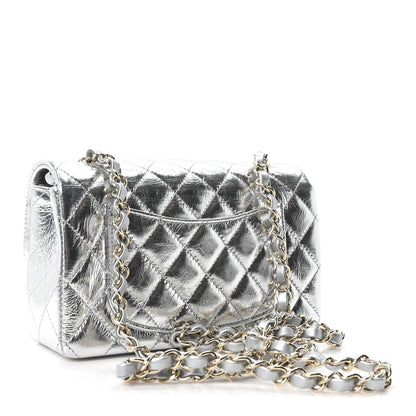 Chanel Hammered Metallic Calfskin Quilted Small Double Flap Silver 3 of 11