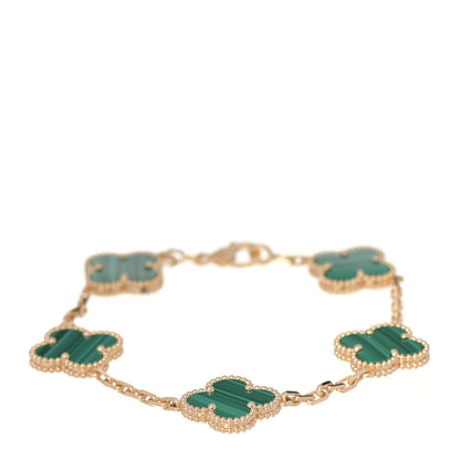 Van Cleef & Arpels 18K Yellow Gold Malachite 5 Motifs Vintage Alhambra Bracelet 1 of 6