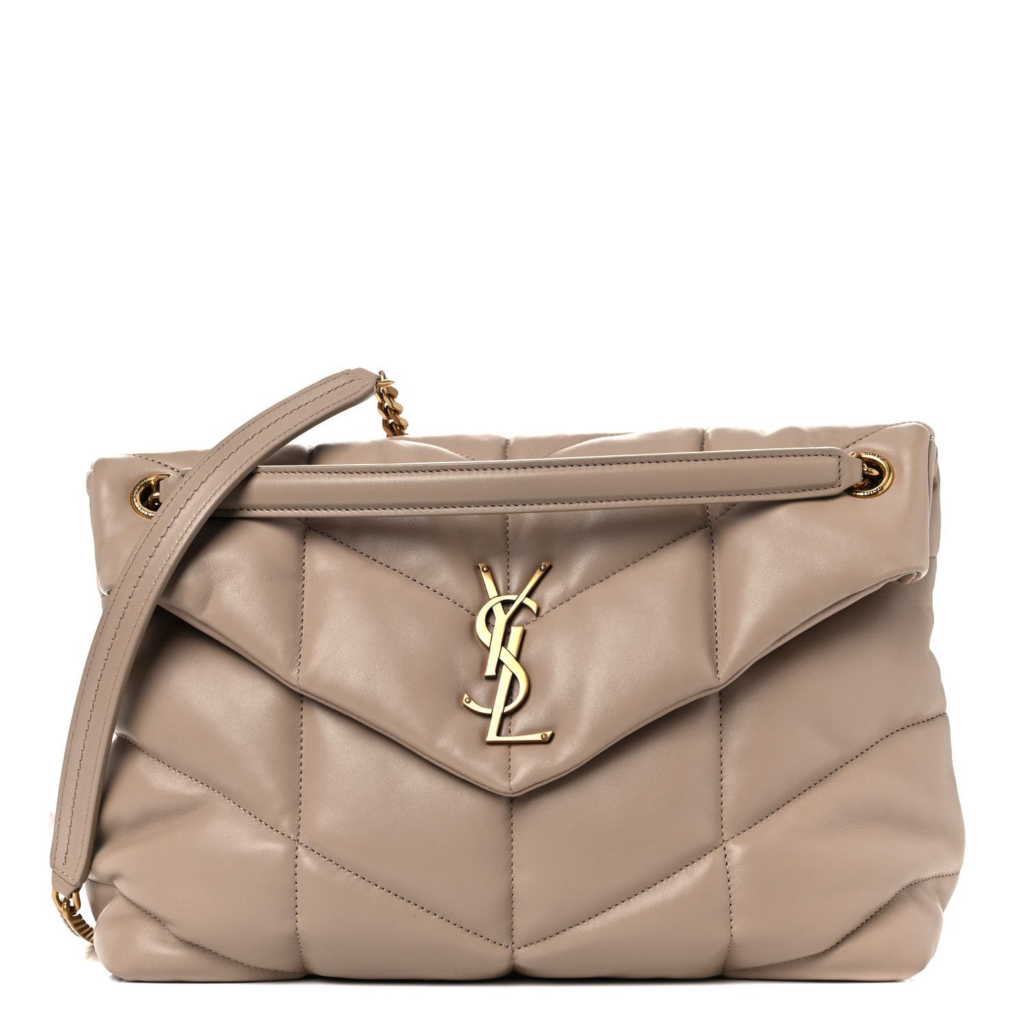 Lambskin Quilted Medium Loulou Puffer Monogram Chain Satchel Dark Beige
