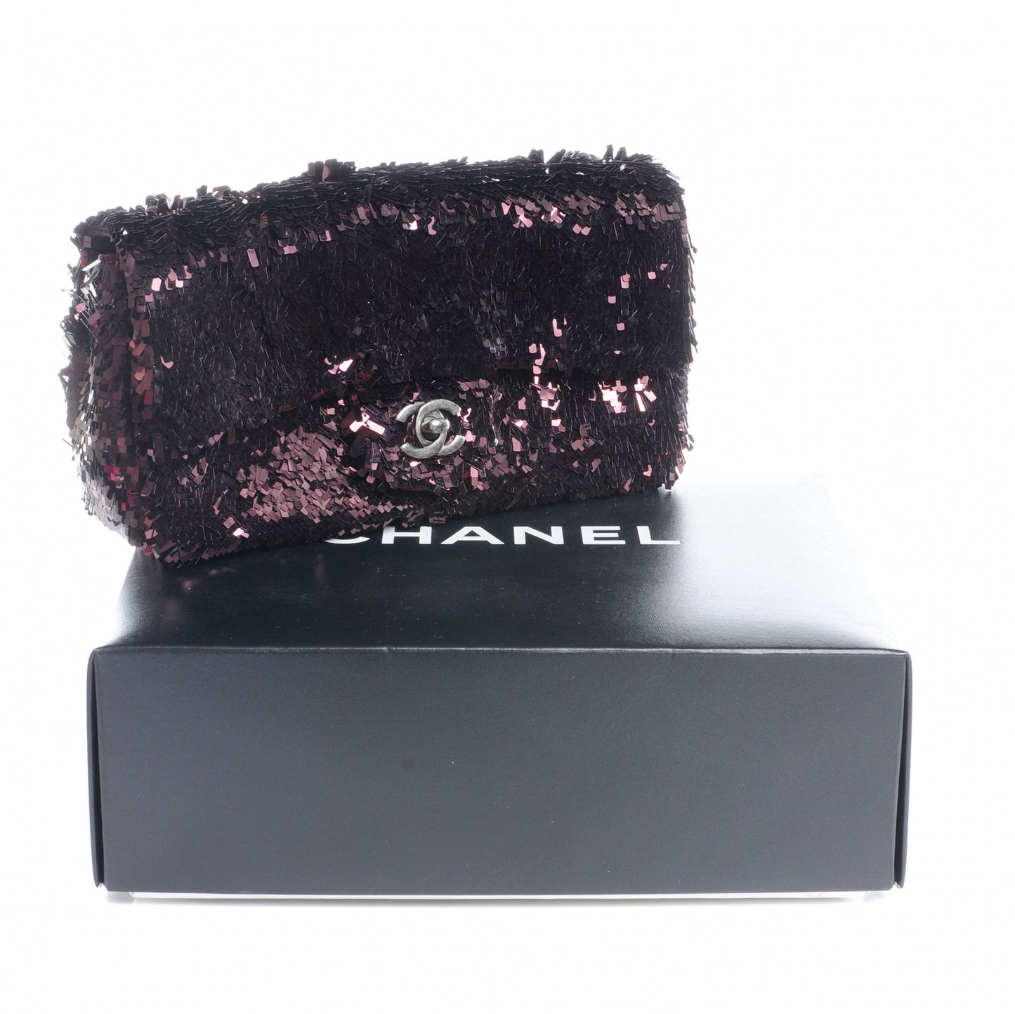 Sequin Embroidered Medium Flap Bordeaux