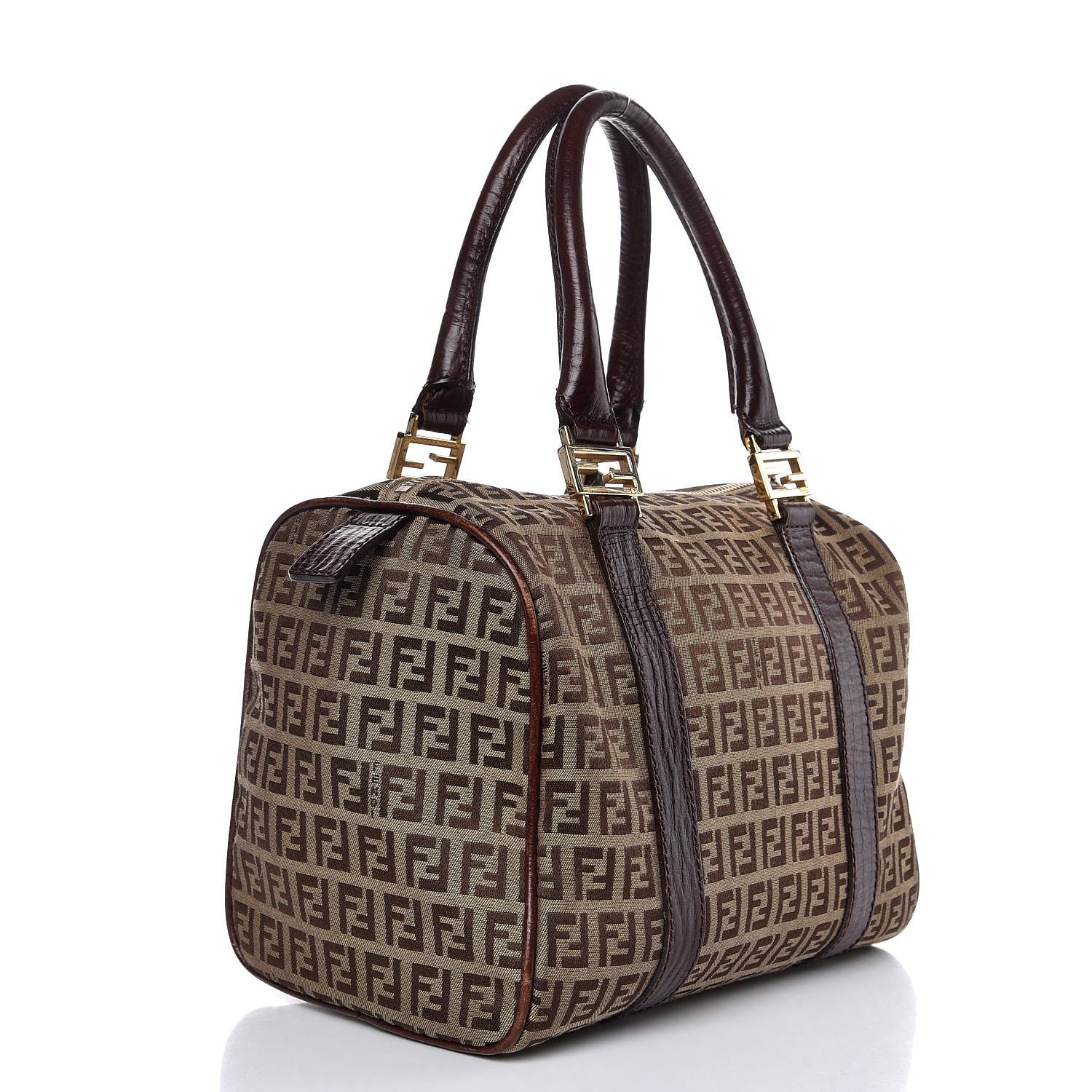 Fendi Zucchino Vitello Small Boston Mogano Panna Bruciato 3 of 12