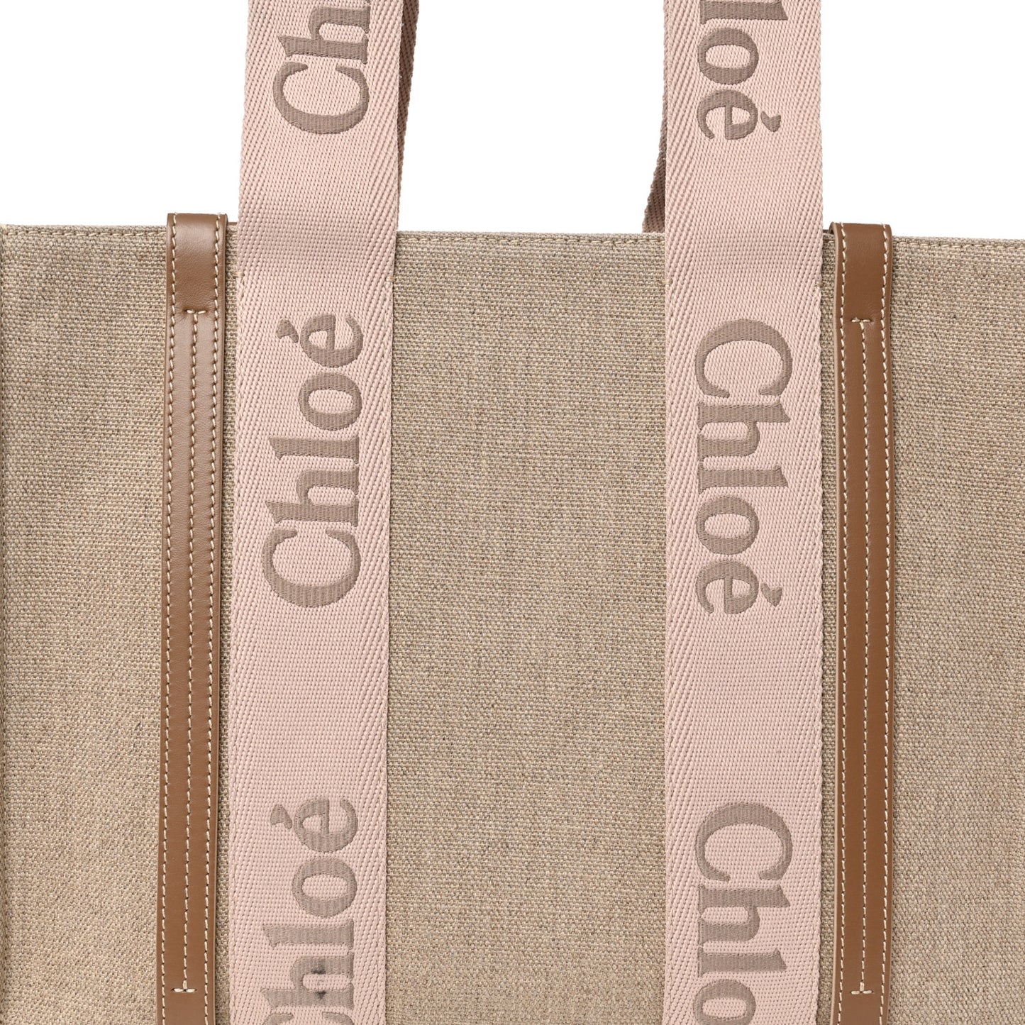 Linen Calfskin Medium Woody Ribbon Tote Blushy Beige