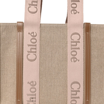 Chloe Linen Calfskin Medium Woody Ribbon Tote Blushy Beige 8 of 10