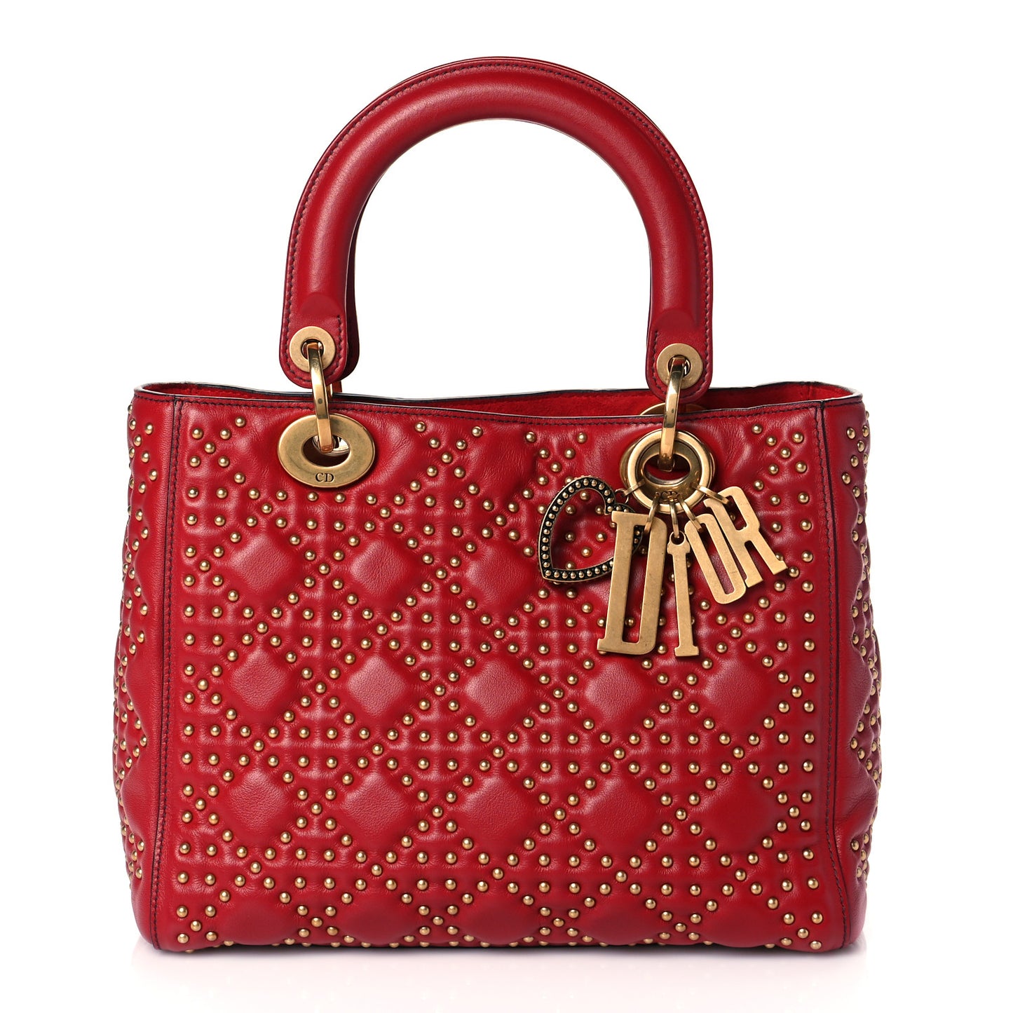 Lambskin Cannage Studded Medium Supple Lady Dior Red