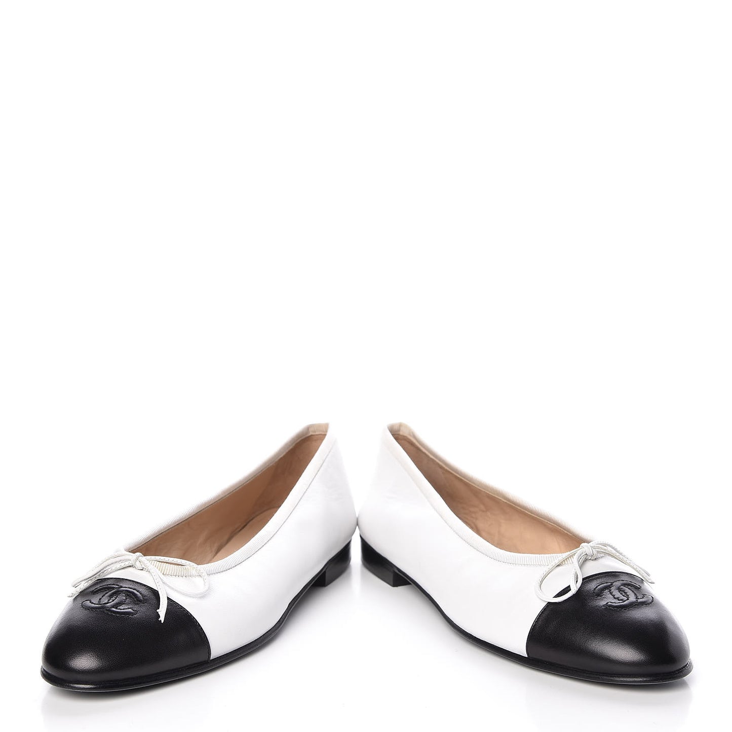 Lambskin Cap Toe Ballerina Flats 39 White Black