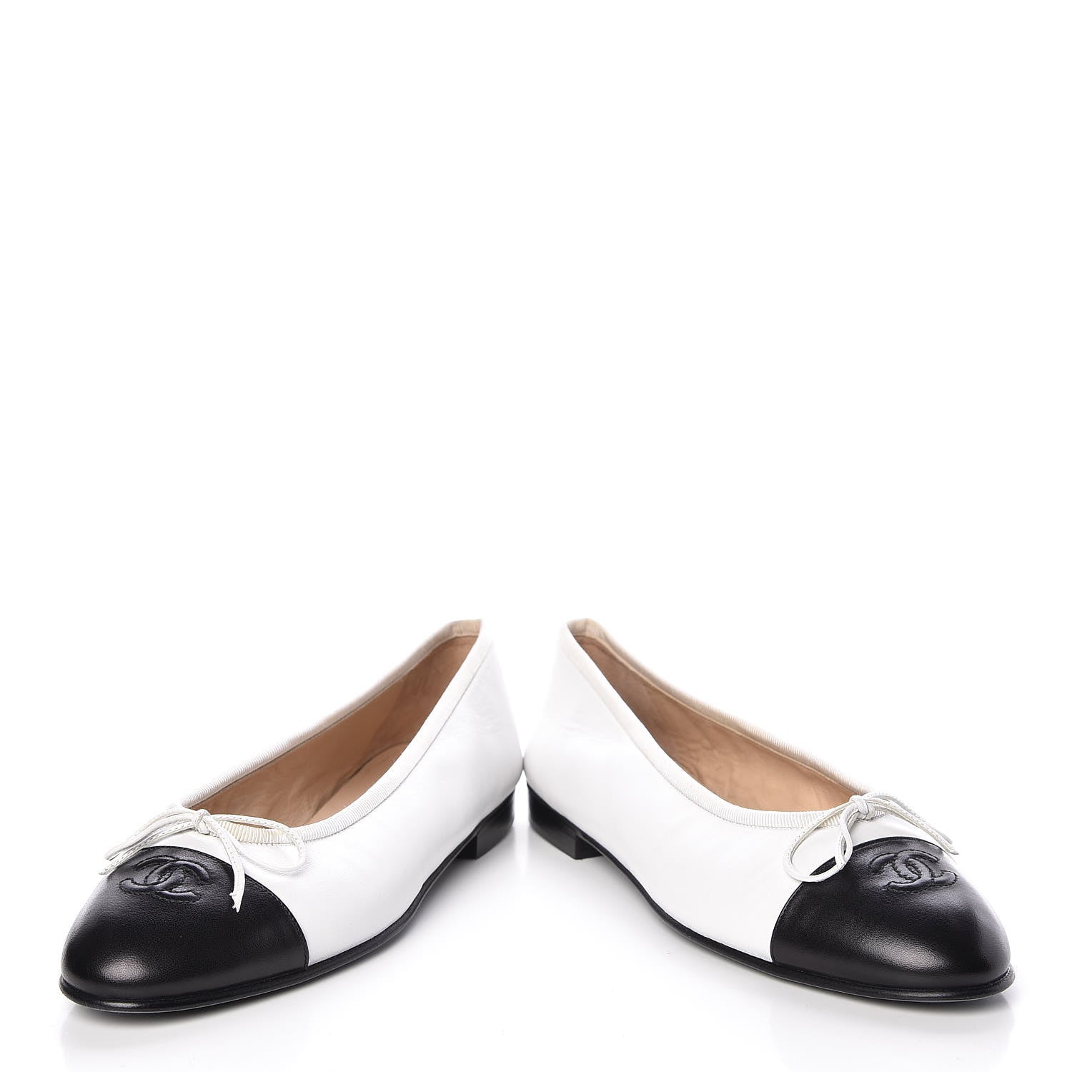 Chanel Lambskin Cap Toe Ballerina Flats 39 White Black 6 of 19