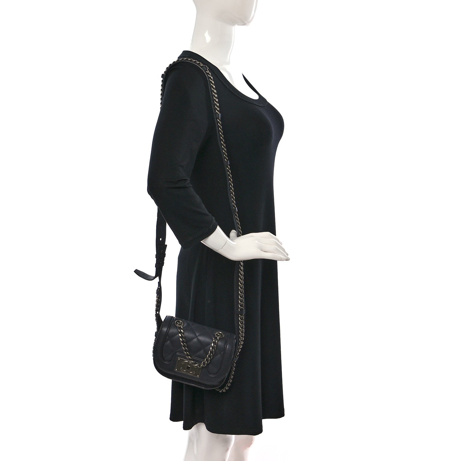 Chanel Calfskin Quilted Small Double Chained Messenger Flap Charcoal 2 of 9