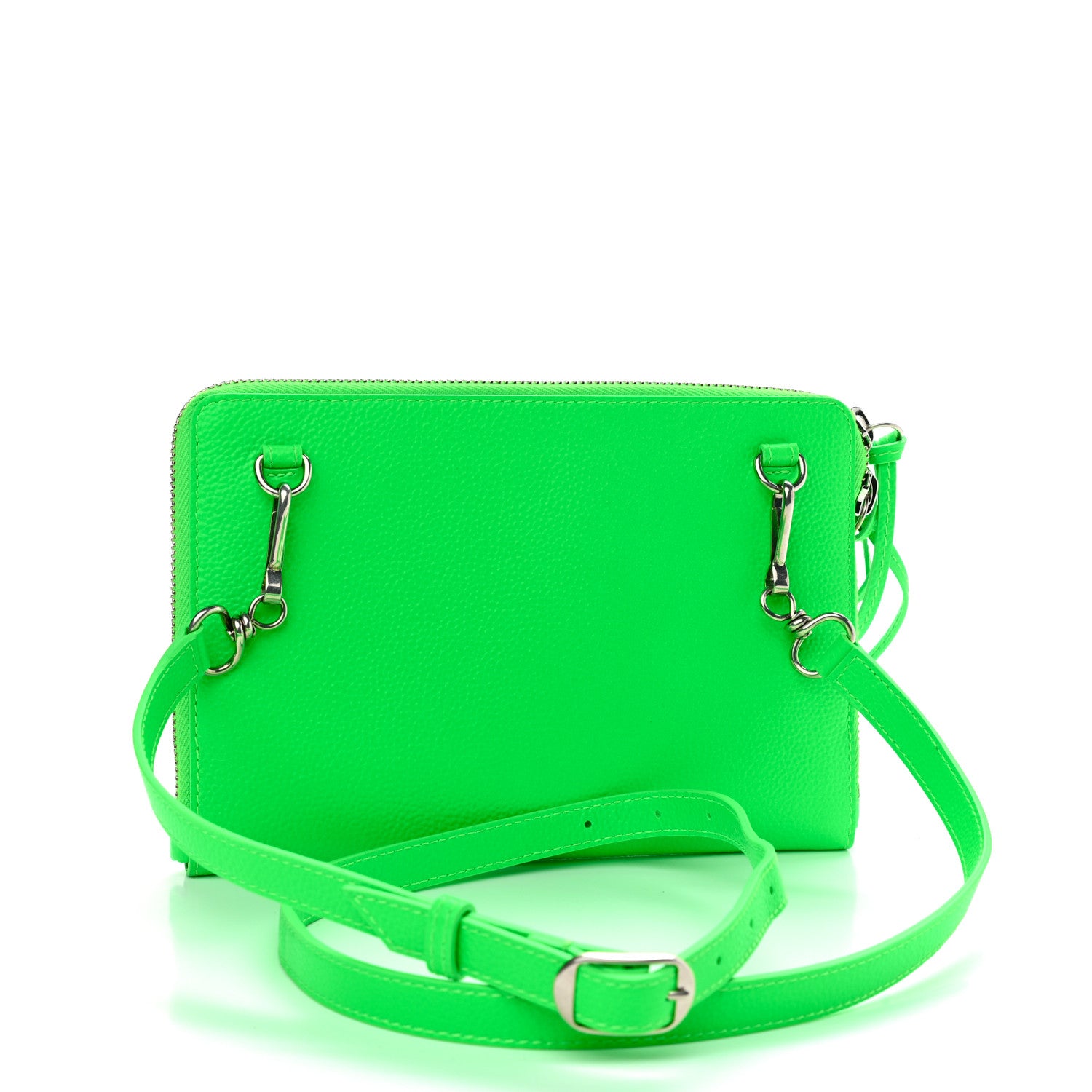 Balenciaga Grained Calfskin Neo Classic Silver Hardware Zip Around Crossbody Fluo Green 3 of 10