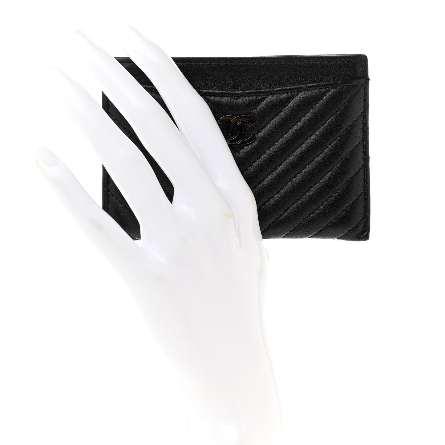 Lambskin Chevron Quilted Card Holder So Black