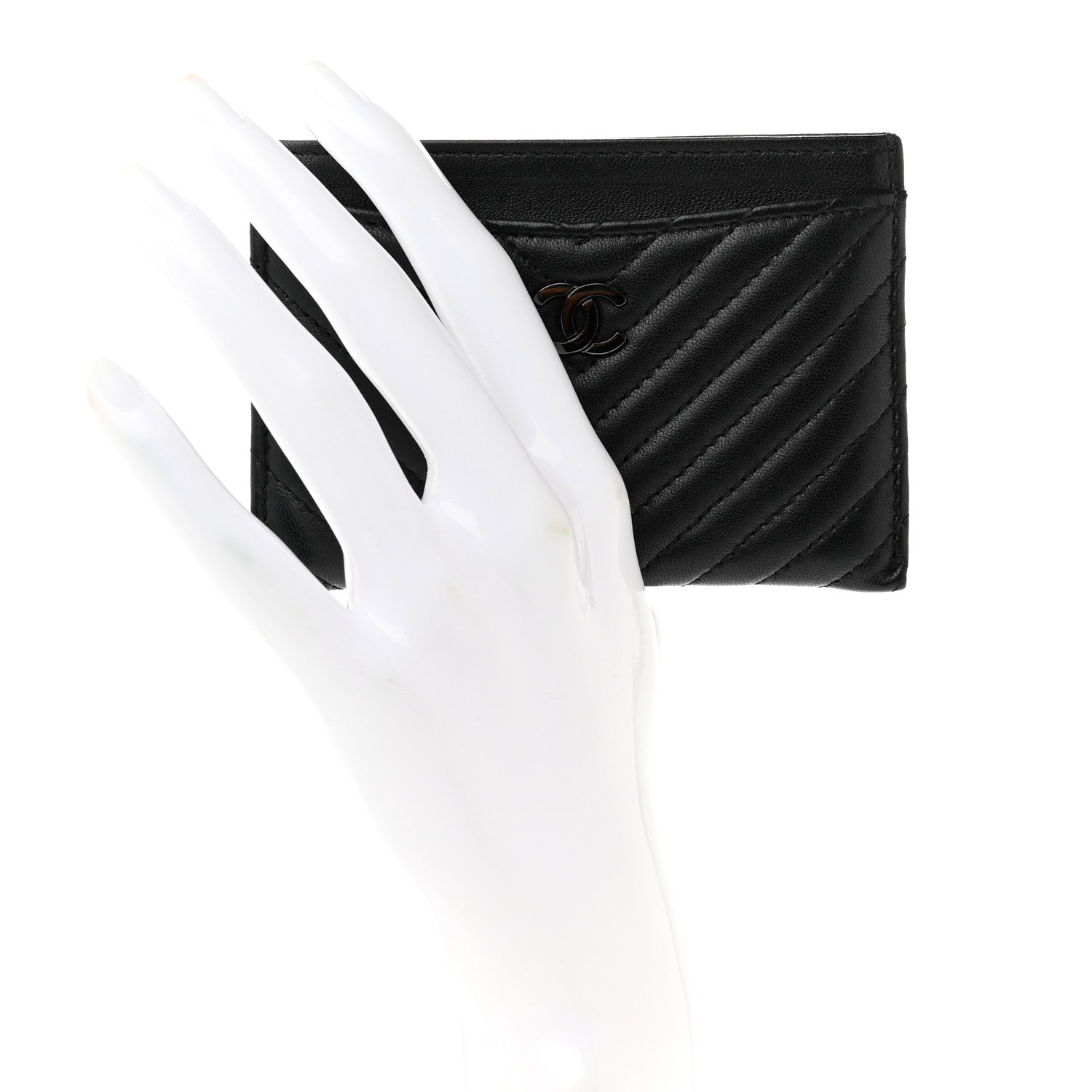 Chanel Lambskin Chevron Quilted Card Holder So Black 2 of 8