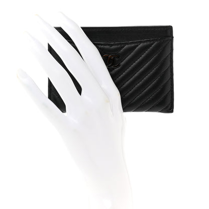 Chanel Lambskin Chevron Quilted Card Holder So Black 2 of 8