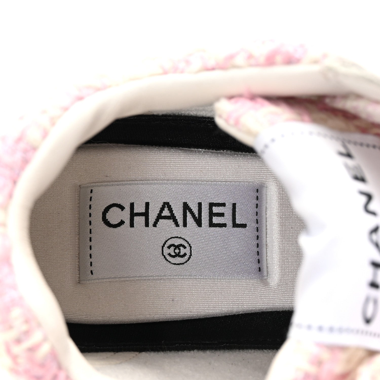 Chanel Tweed Suede Calfskin Womens CC Sneakers 35 Pink Ecru 8 of 9