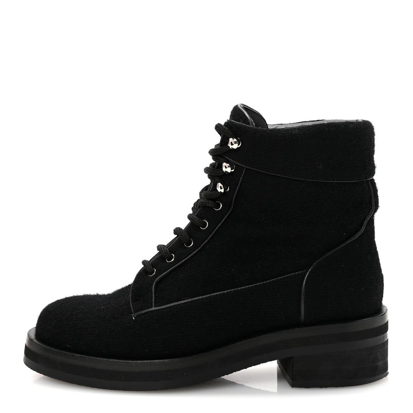 Tweed Lace Up Short Boots 37 Black