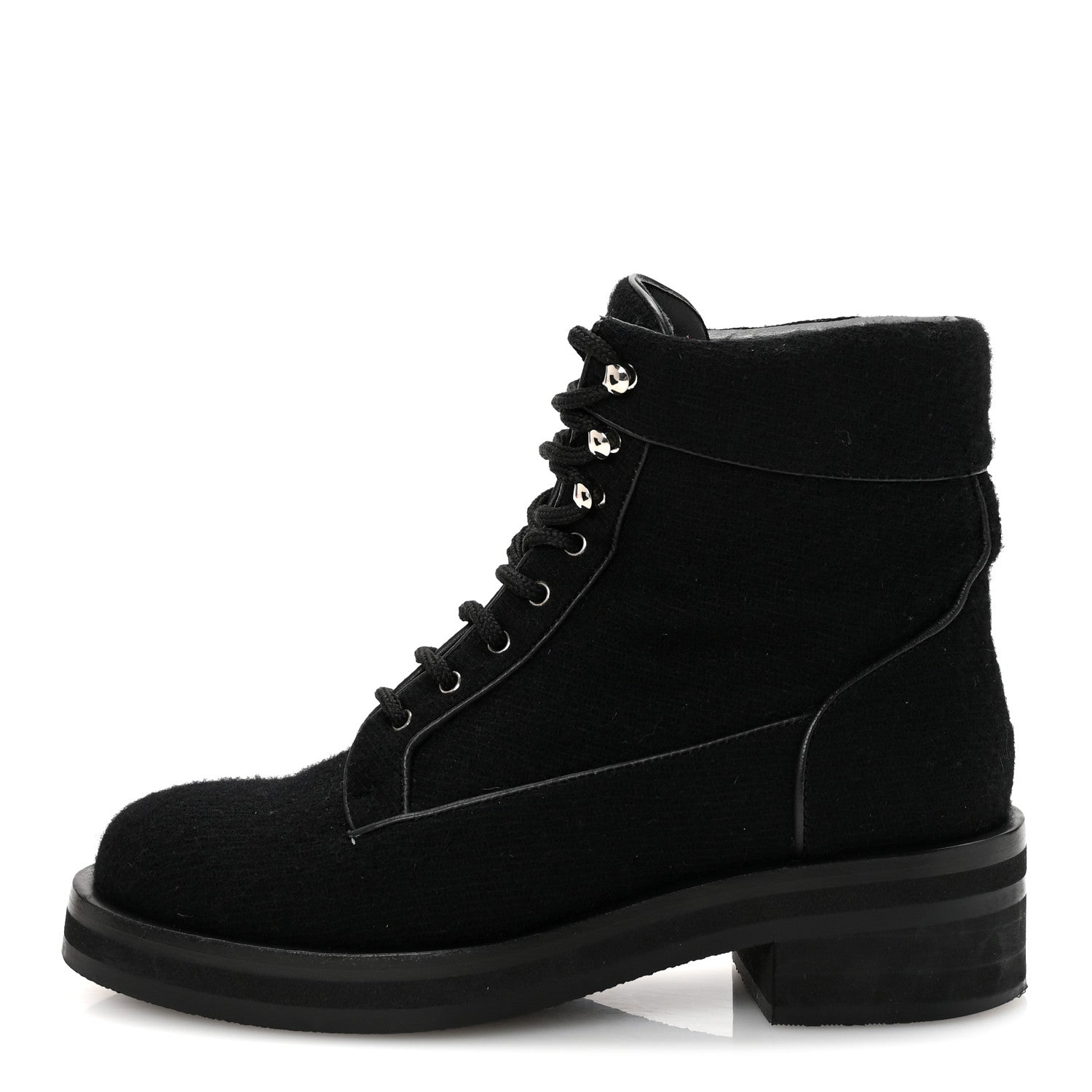 Chanel Tweed Lace Up Short Boots 37 Black 1 of 20