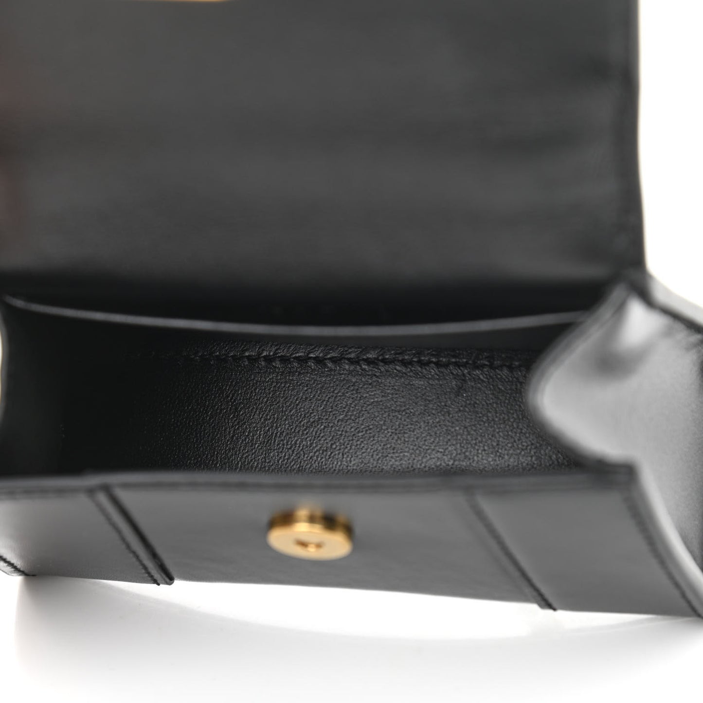 Shiny Box Calfskin Hourglass Top Handle Bag Mini with Chain Black