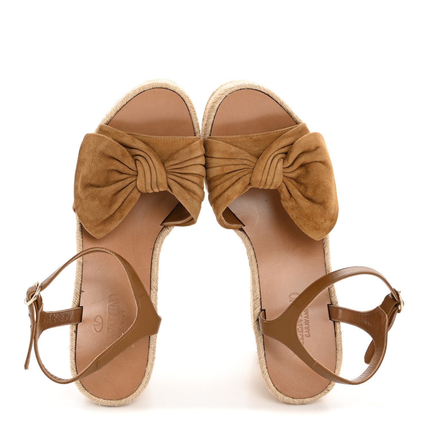Valentino Garavani Suede Calfskin Tropical Bow Espadrille Platform Wedge Sandals 36 Brown 2 of 10