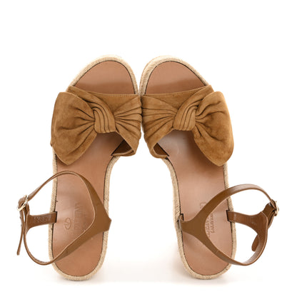 Valentino Garavani Suede Calfskin Tropical Bow Espadrille Platform Wedge Sandals 36 Brown 2 of 10