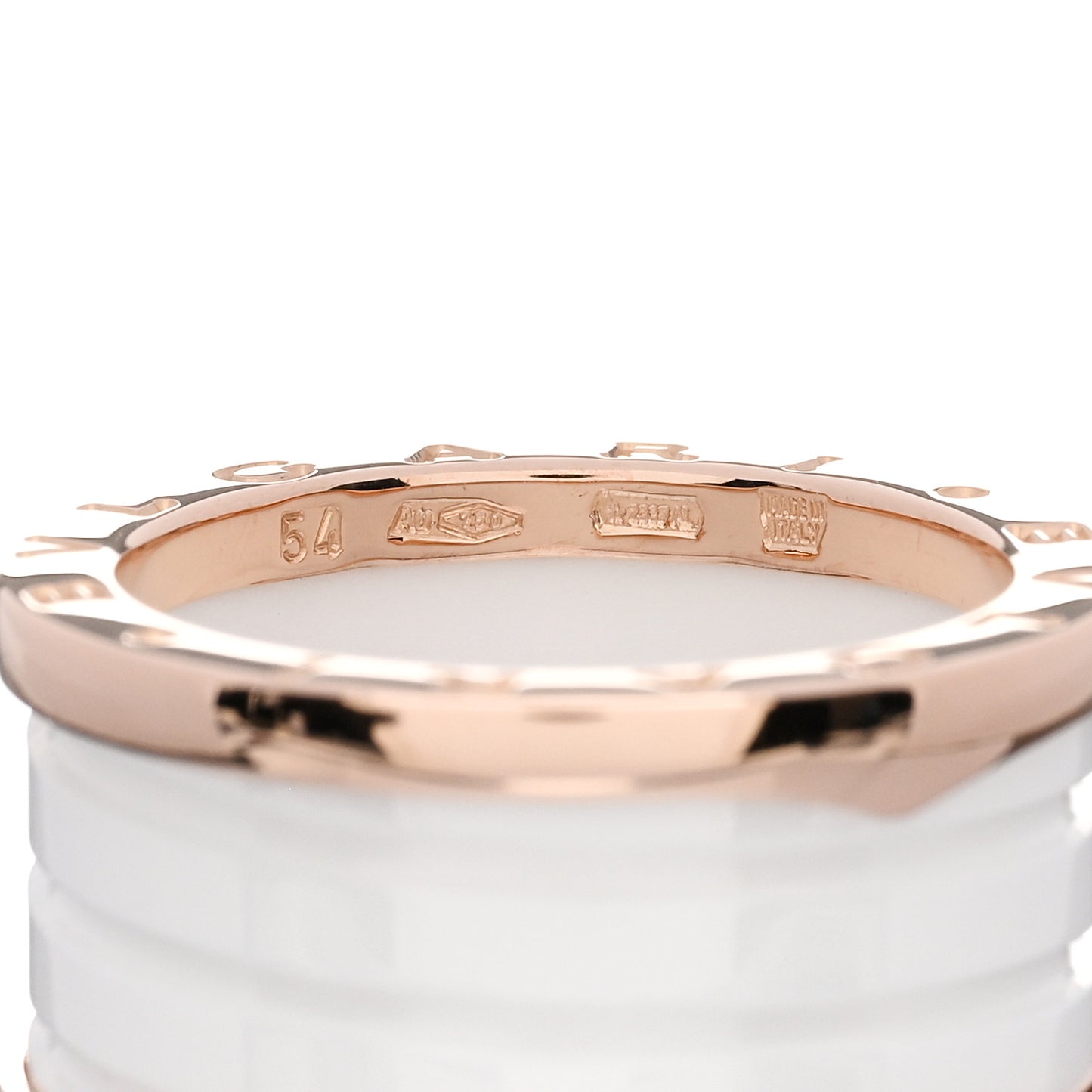 18K Rose Gold White Ceramic B.Zero1 Four-Band Ring 54 6.75