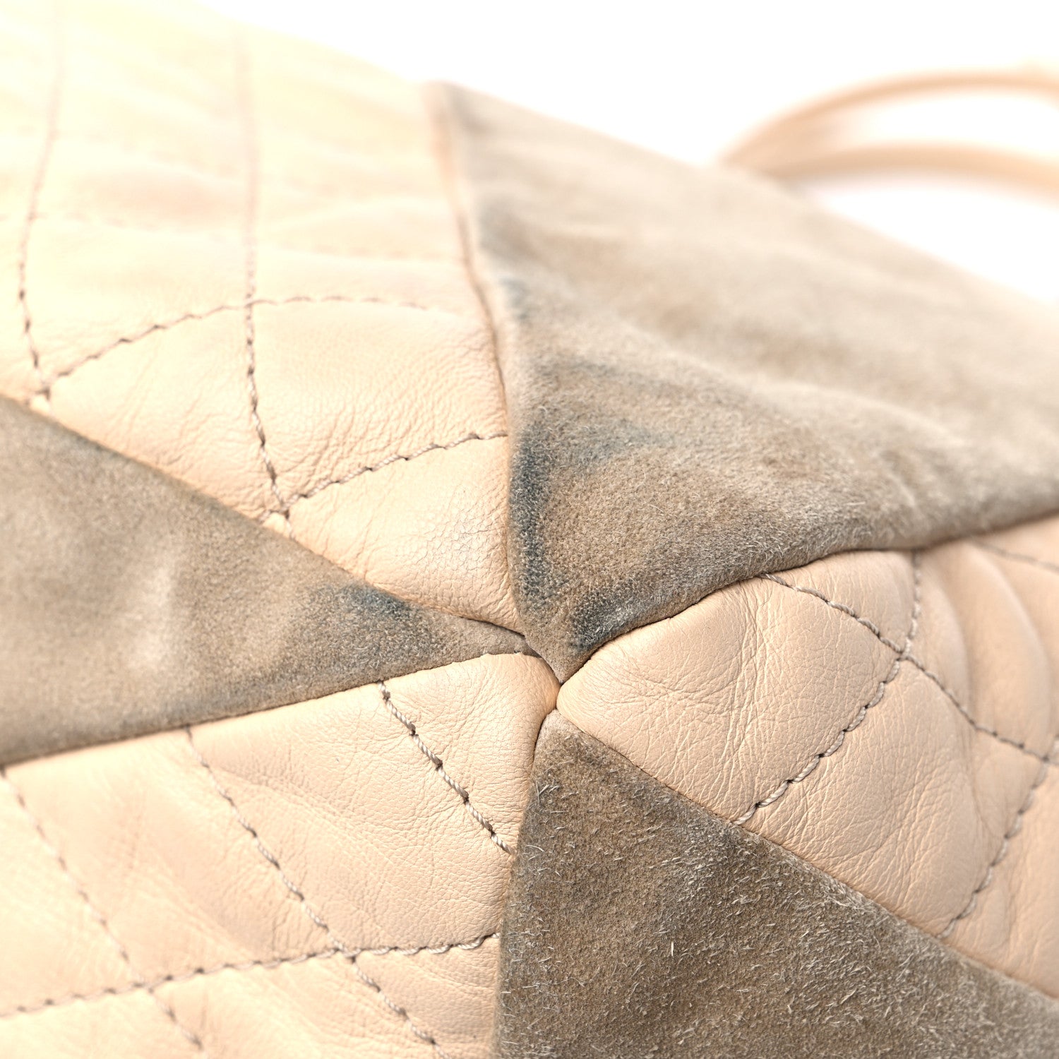 Chanel Calfskin Suede Quilted Patchwork Drawstring Bag Beige 11 of 17