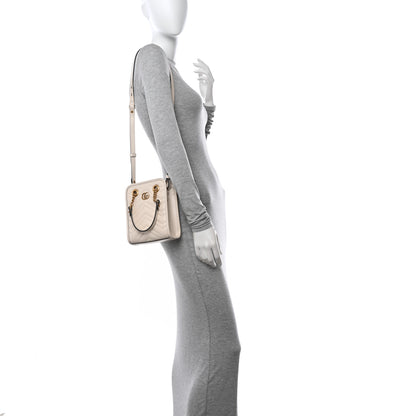 Gucci Calfskin Matelasse Chevron Mini GG Marmont Tote Mystic White 2 of 14