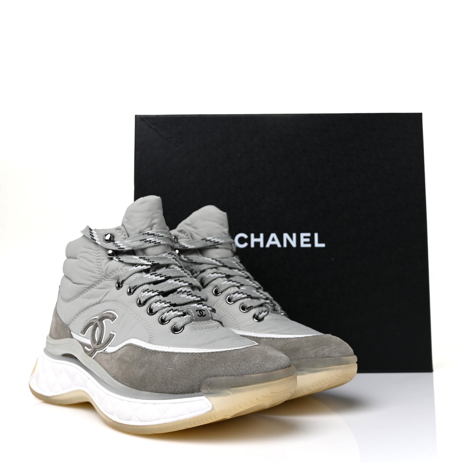Chanel Fabric Suede Womens CC Sneakers 38 Grey 8 of 8