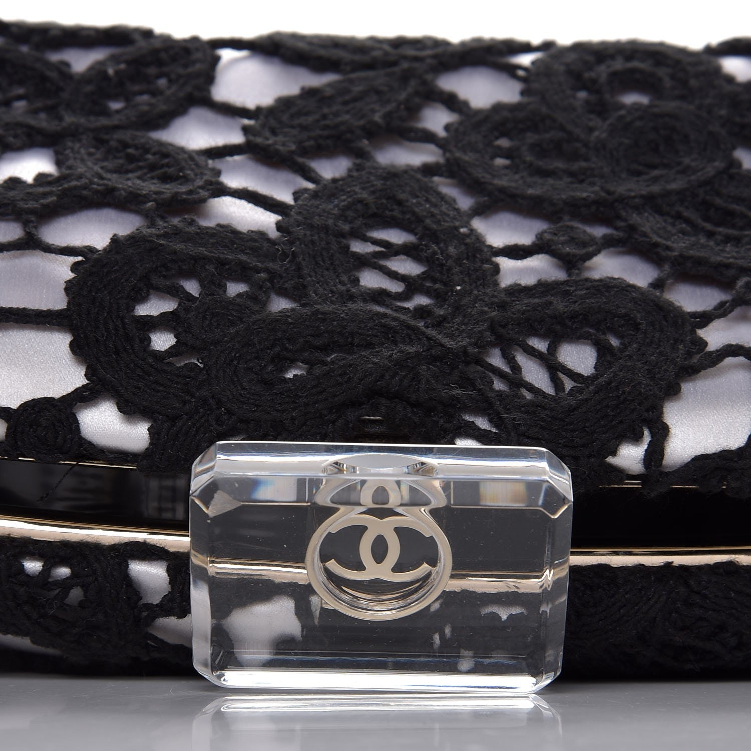 Chanel Lace Timeless Perfume Bottle Top Clutch Black White 8 of 8