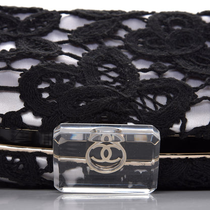 Chanel Lace Timeless Perfume Bottle Top Clutch Black White 8 of 8