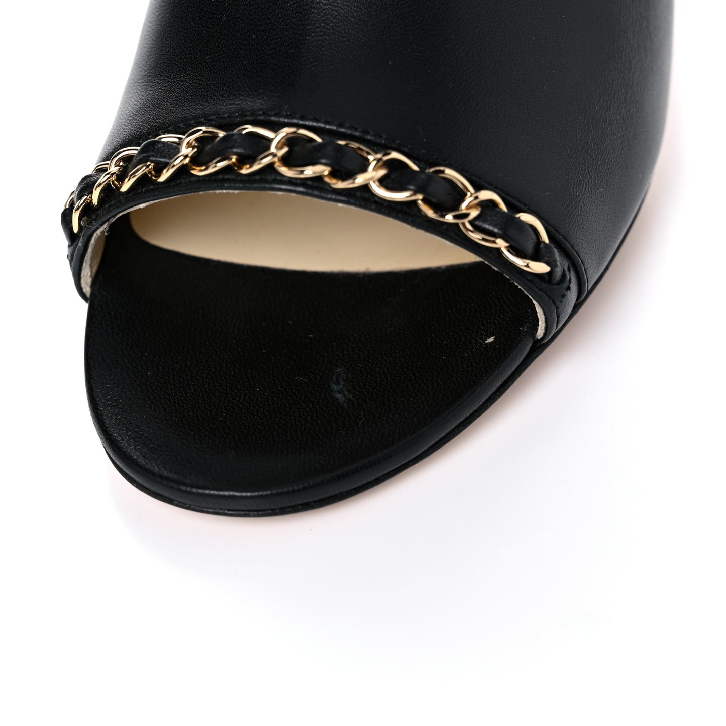 Lambskin CC Chain Peep Toe Short Boots 37.5 Black