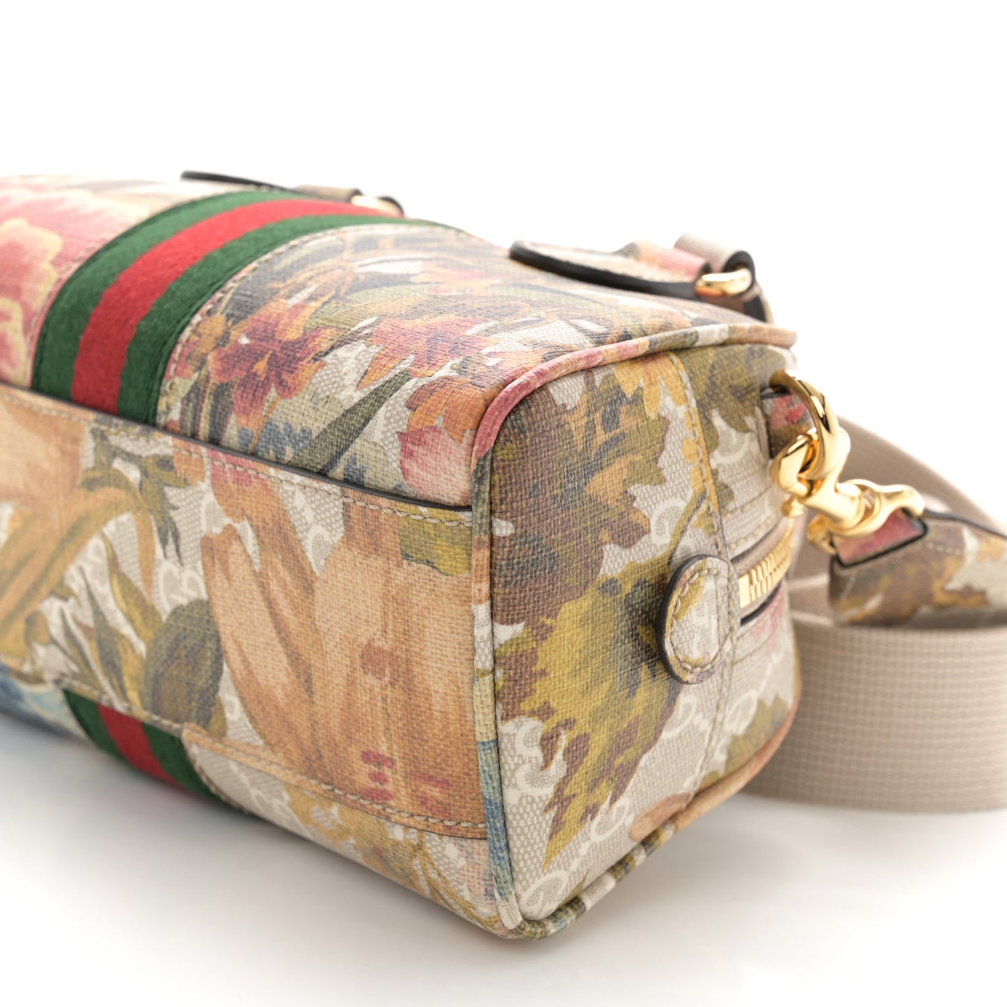 GG Supreme Monogram Water Flora Web Mini Ophidia Top Handle Bowler Bag Beige White Multicolor